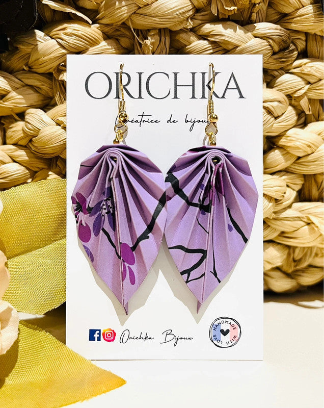 Boucles d’oreilles origami japonais en forme de feuille