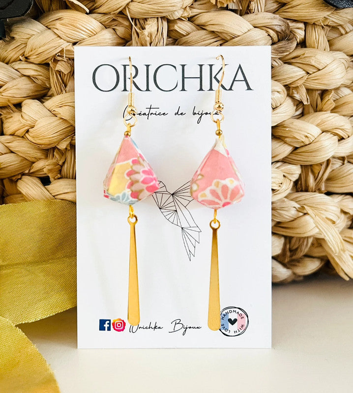 Boucles d’oreilles longues diamant origami japonais