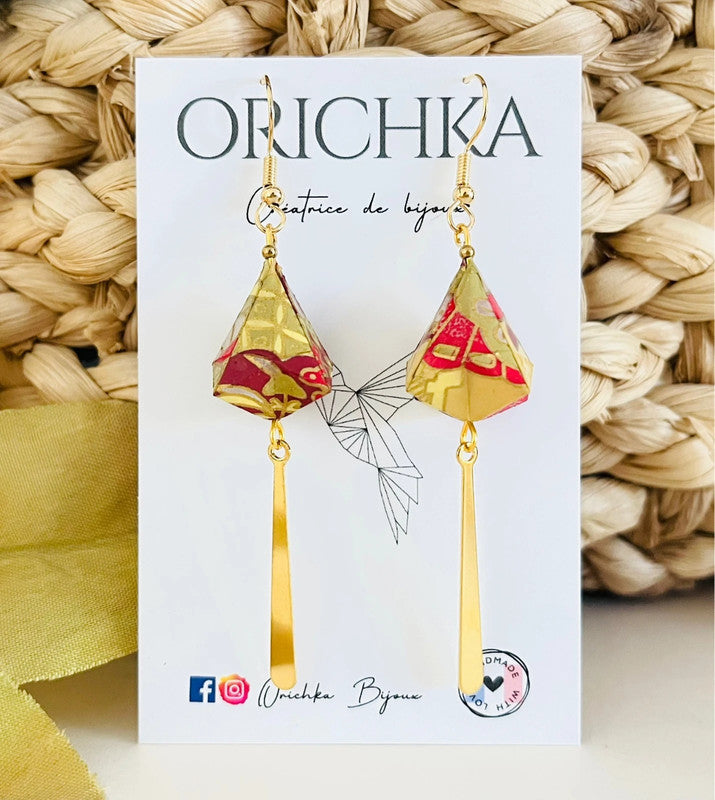 Boucles d’oreilles longues diamant origami japonais